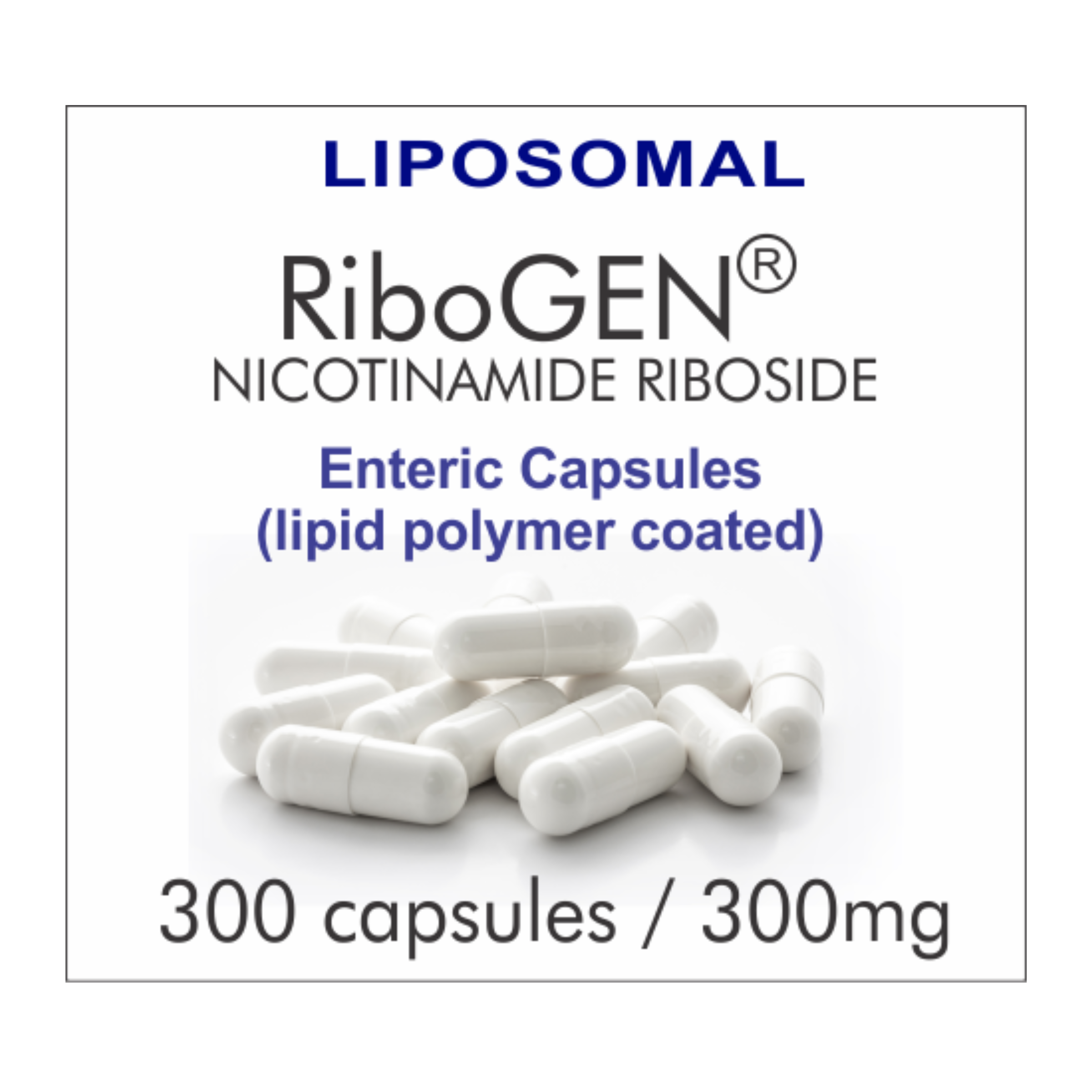 NR 300C INTL ENTERIC (300 capsules), Nicotinamide Riboside (100% RiboGEN) 300mg Vegetarian Capsules for Private Label Supplements