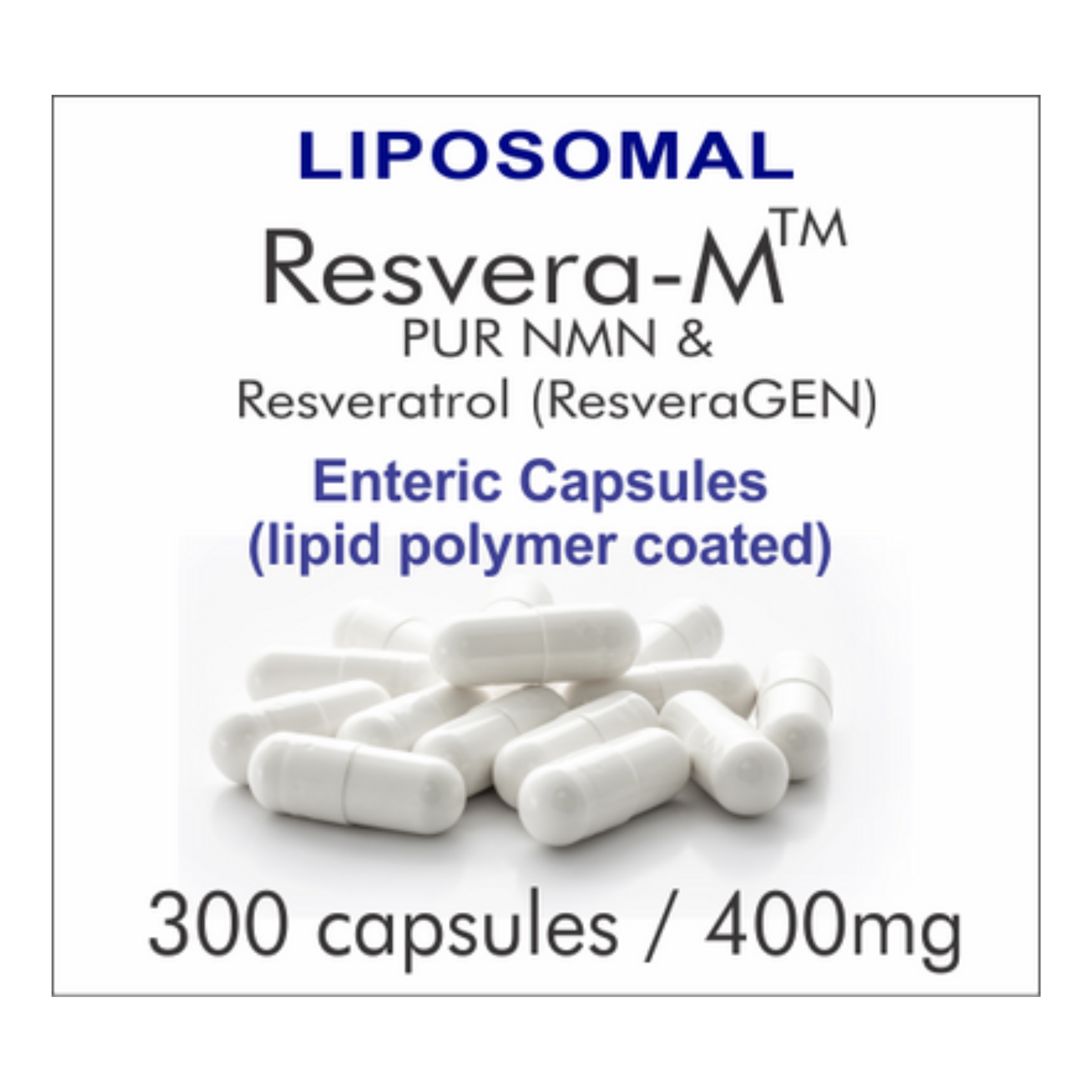 300E-RM, 10-month supply, Resveratrol and PUR N.M.N, NAD+ Boosting Compound, 400mg, Liposomal Enteric Capsules