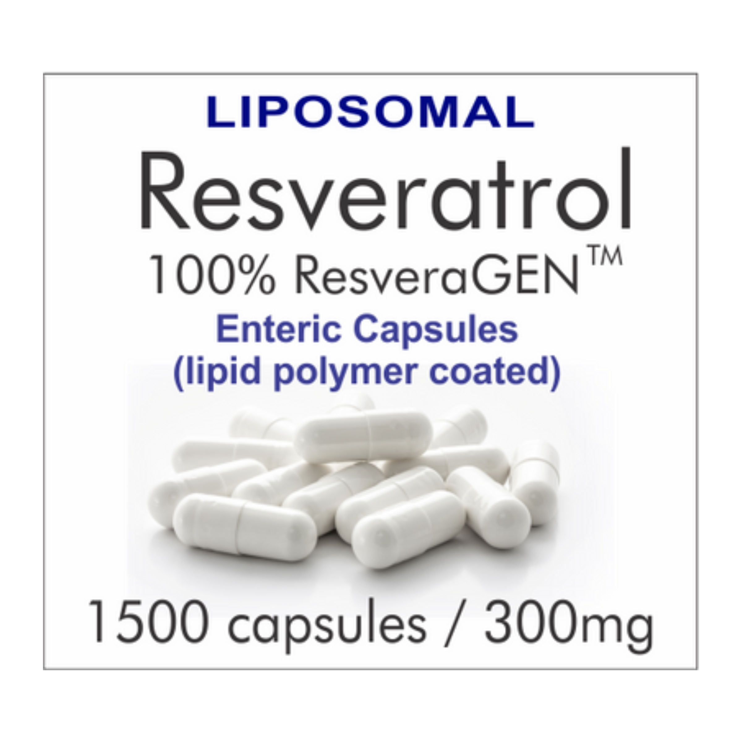 ResveraGEN™ 1500C ENTERIC (Resveratrol): Ultra-pure Pharmaceutical Grade 300mg (Resveratrol: CAS No. 501-36-0), not extracted but synthesized, no additives