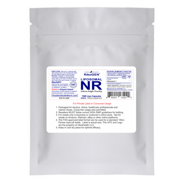NR 1500C ENTERIC INTL (1500 capsules), Nicotinamide Riboside (100% RiboGEN) 300mg Vegetarian Capsules for Private Label Supplements