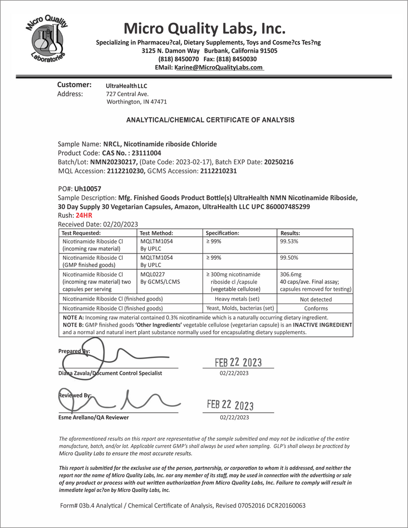 NR 300 LIPO, nicotinamide riboside - 300mg - 99% Pure, 10-Month Supply