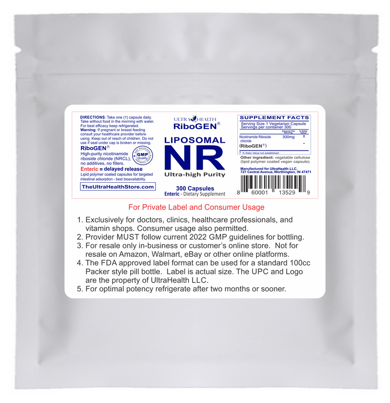 NR 300 LIPO, nicotinamide riboside - 300mg - 99% Pure, 10-Month Supply