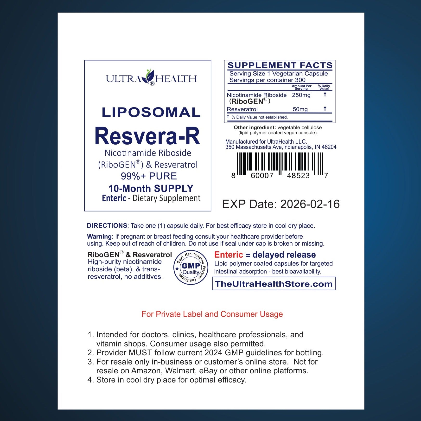 300E-RR, 10-Month supply, Resveratrol and NR, NAD+ Boosting Supplement, 300mg, Liposomal Enteric Capsules