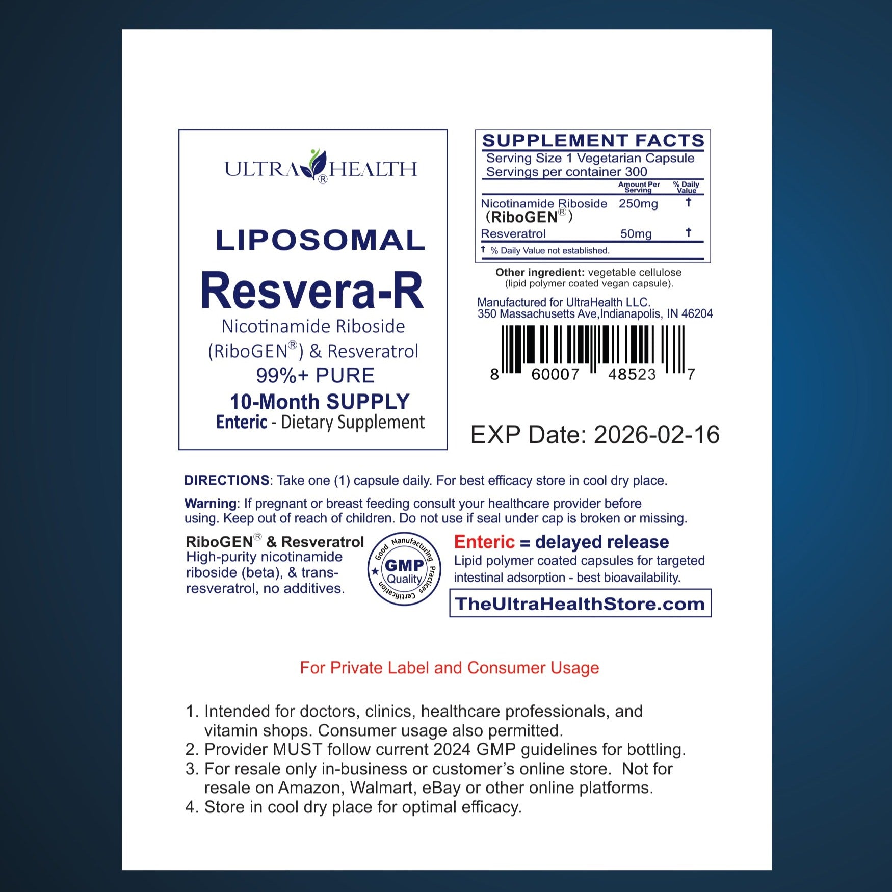 300E-RR INTL, 10-Month supply, Resveratrol and NR, NAD+ Boosting Supplement, 300mg, Liposomal Enteric Capsules