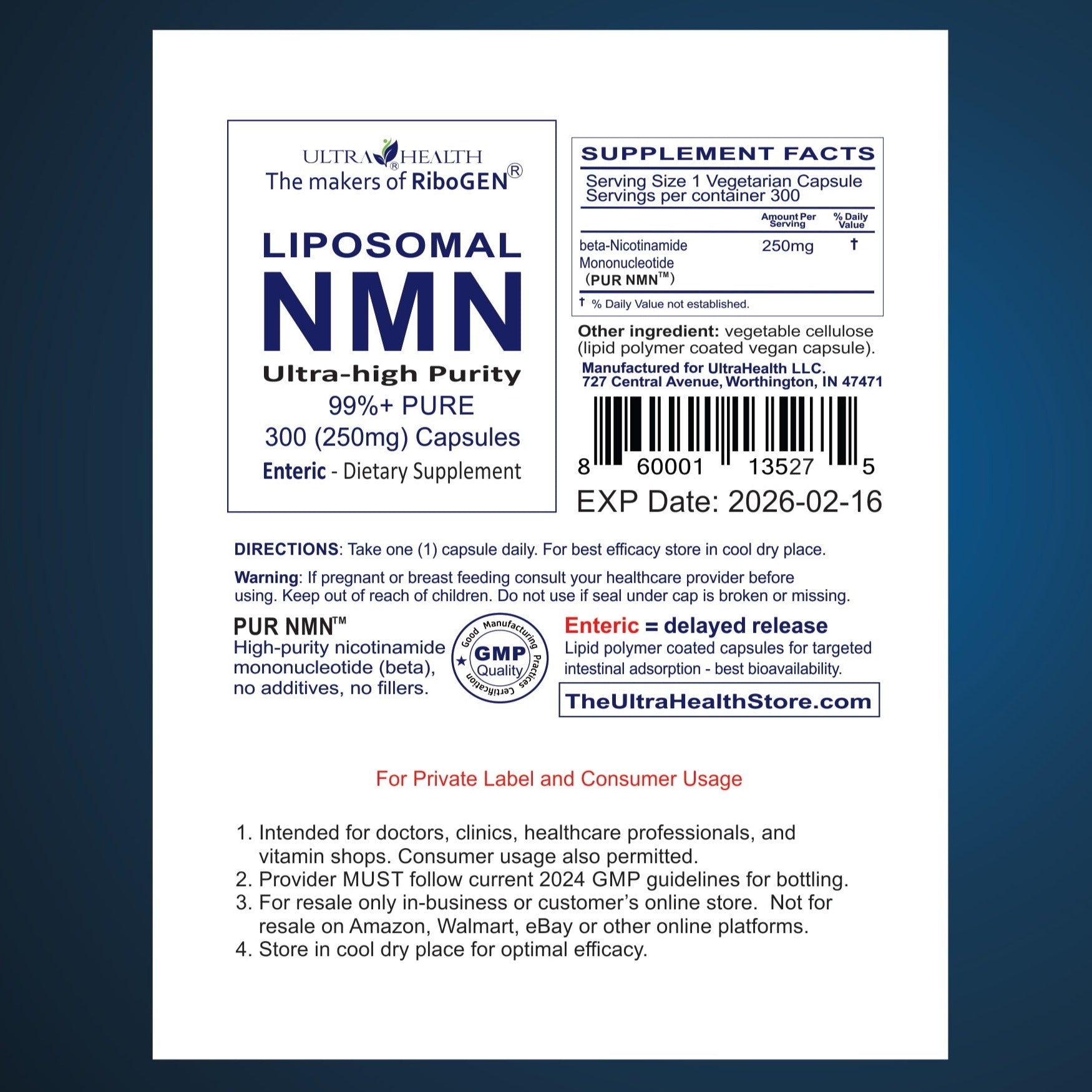 PUR N.M.N 300E, 10-month supply, 250mg, Liposomal NAD+ Boosting Compound