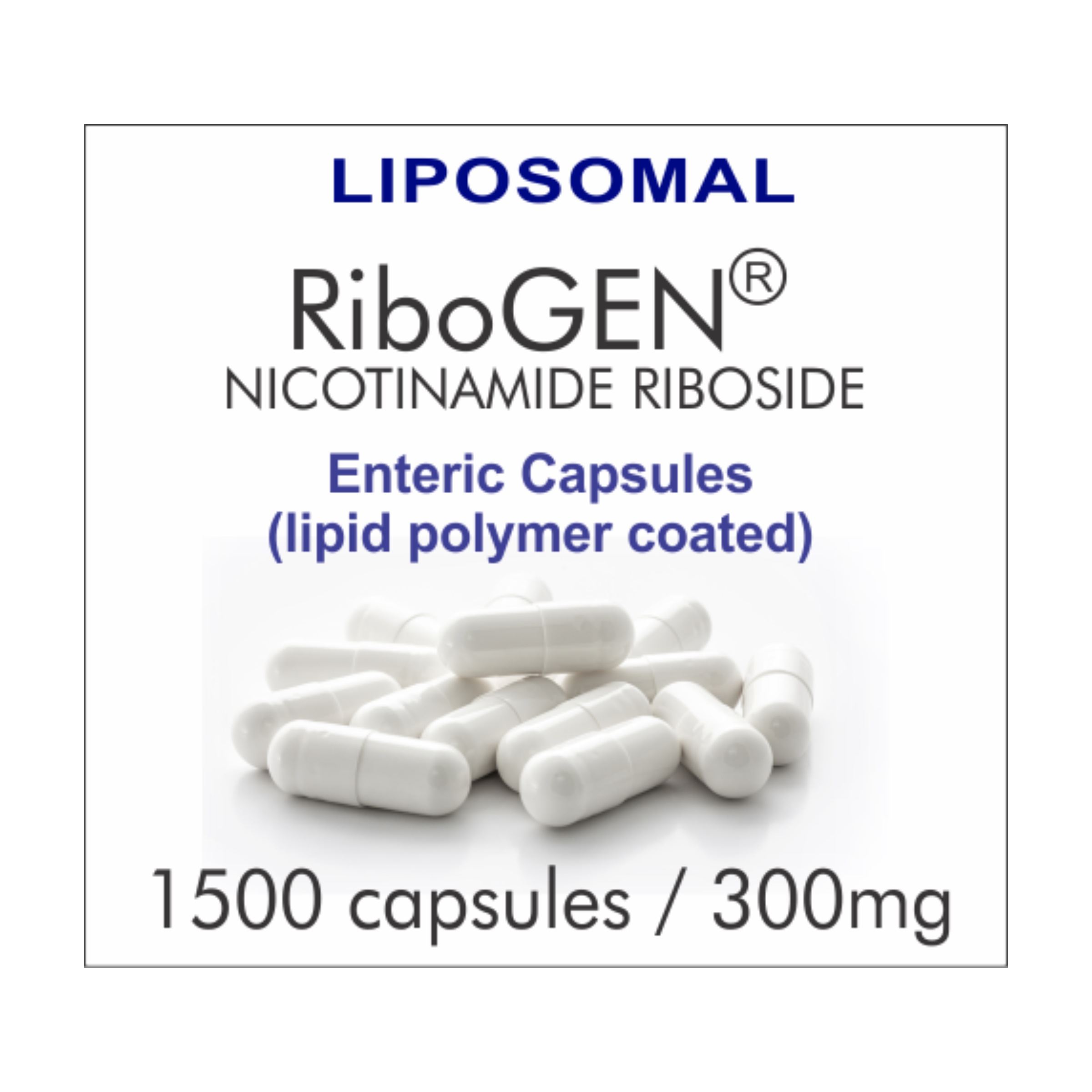 NR 1500C ENTERIC INTL (1500 capsules), Nicotinamide Riboside (100% RiboGEN) 300mg Vegetarian Capsules for Private Label Supplements