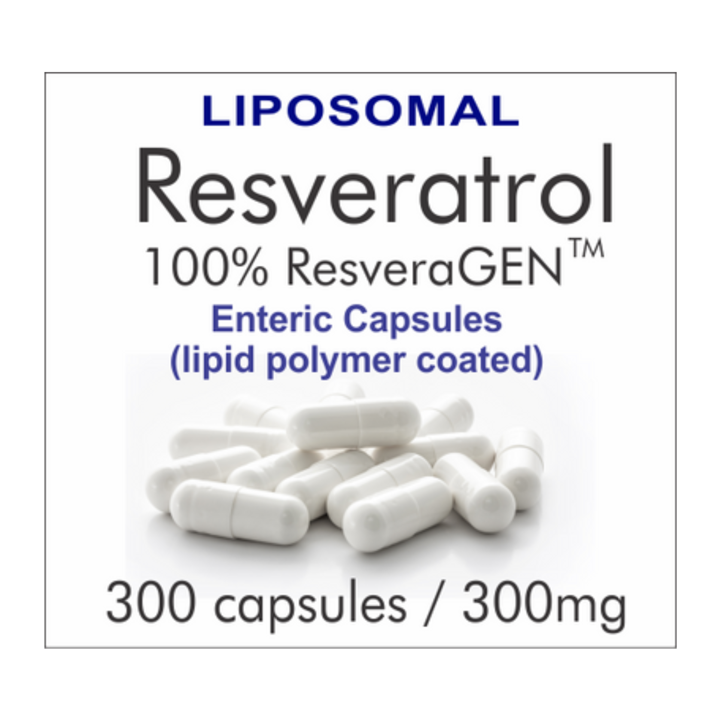 ResveraGEN™ 300C INTL ENTERIC (Resveratrol): Ultra-pure Pharmaceutical Grade 300mg (Resveratrol: CAS No. 501-36-0), 10-Month Supply, not extracted but synthesized, no additives