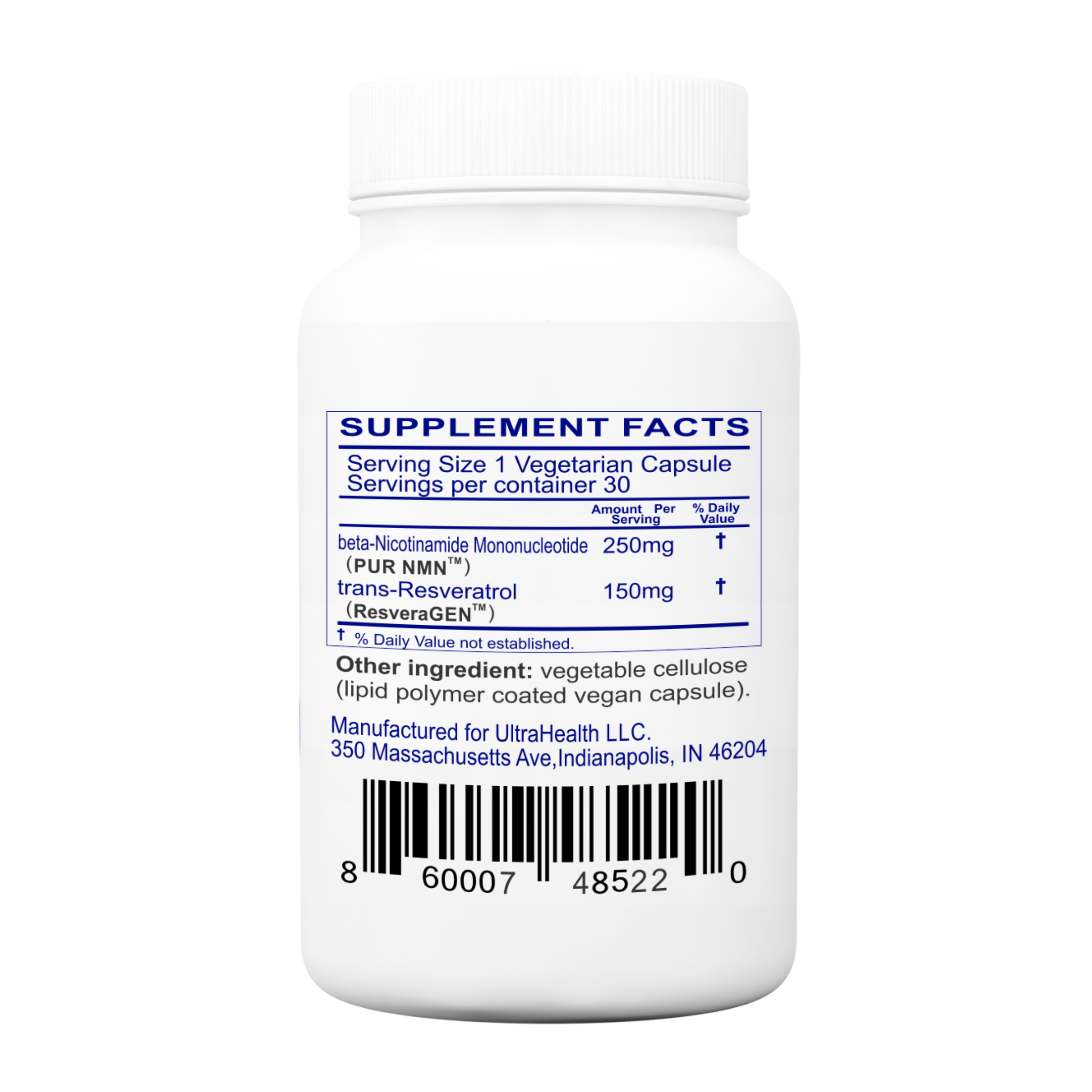 30E-RM, 30-day supply, Resveratrol and PUR N.M.N, NAD+ Boosting Compound, 400mg, Liposomal Enteric Capsules