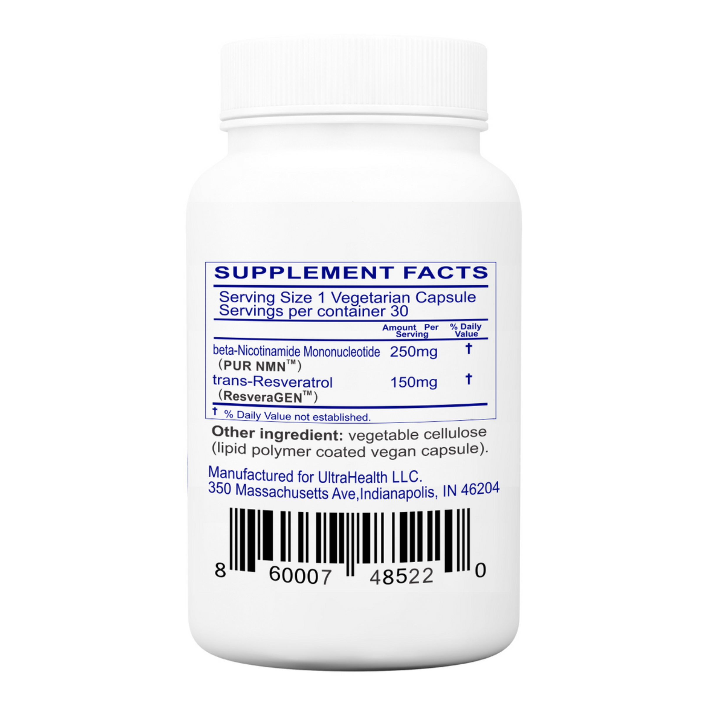 30E-RM INTL, 30-day supply, Resveratrol and PUR N.M.N., NAD+ Boosting Supplement, 400mg, Liposomal Enteric Capsules