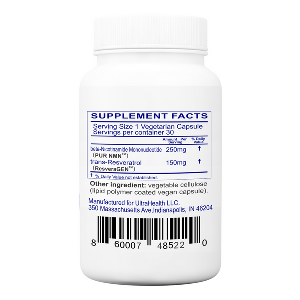 30E-RM INTL, 30-day supply, Resveratrol and PUR NMN, NAD+ Boosting Supplement, 400mg, Liposomal Enteric Capsules