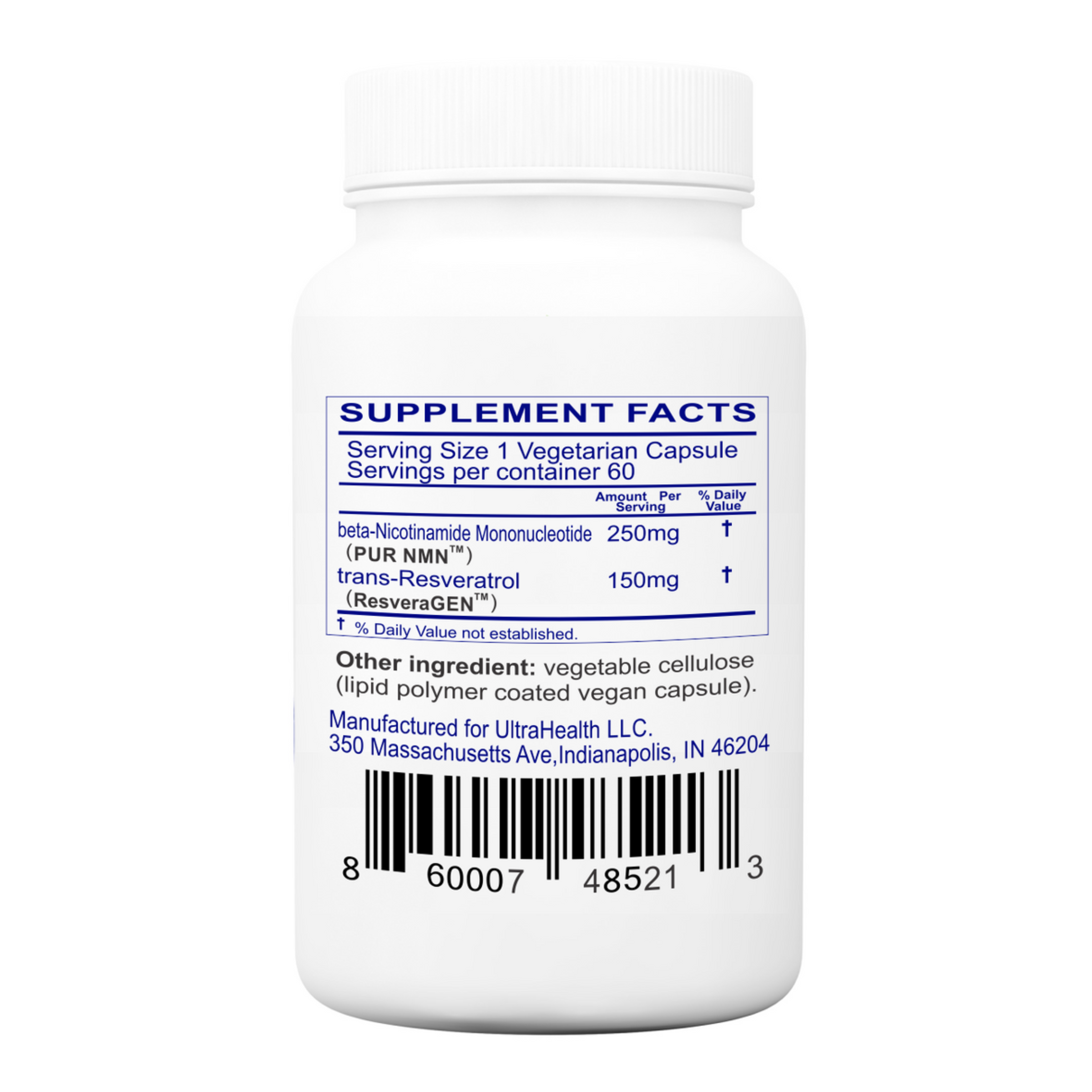 60E-RM, 60-day supply, Resveratrol and PUR N.M.N, NAD+ Boosting Compound, 400mg, Liposomal Enteric Capsules