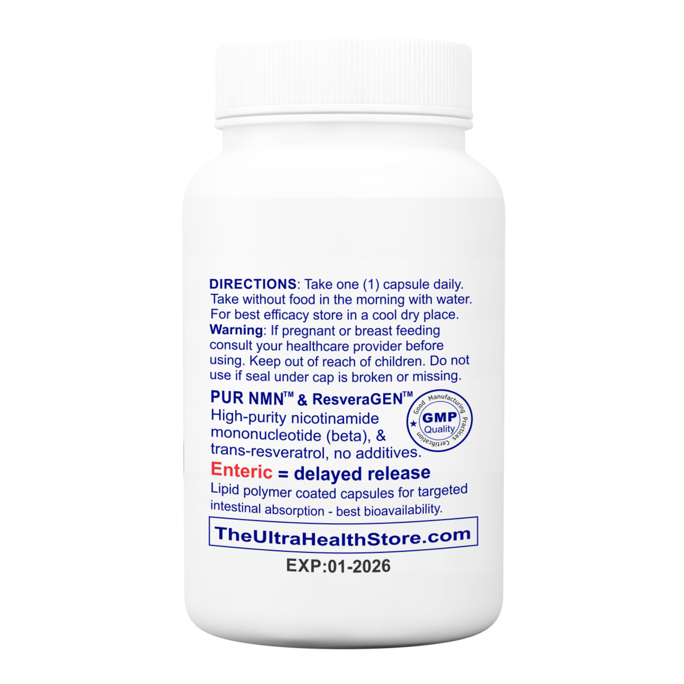 30E-RM, 30-day supply, Resveratrol and PUR N.M.N, NAD+ Boosting Compound, 400mg, Liposomal Enteric Capsules