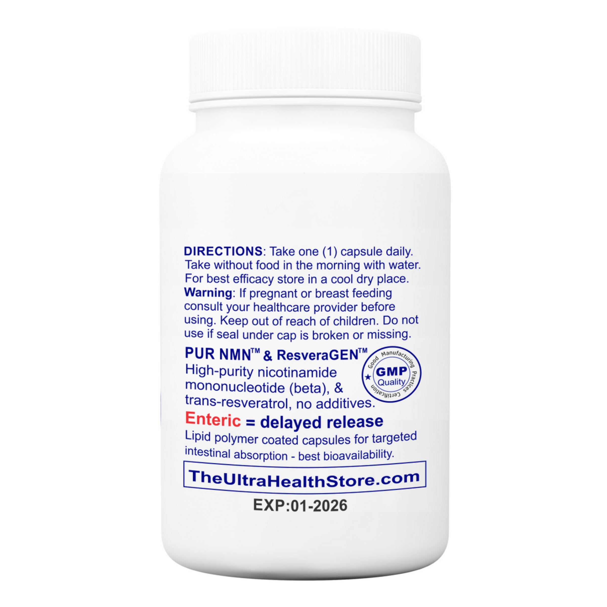 60E-RM, 60-day supply, Resveratrol and PUR N.M.N, NAD+ Boosting Compound, 400mg, Liposomal Enteric Capsules