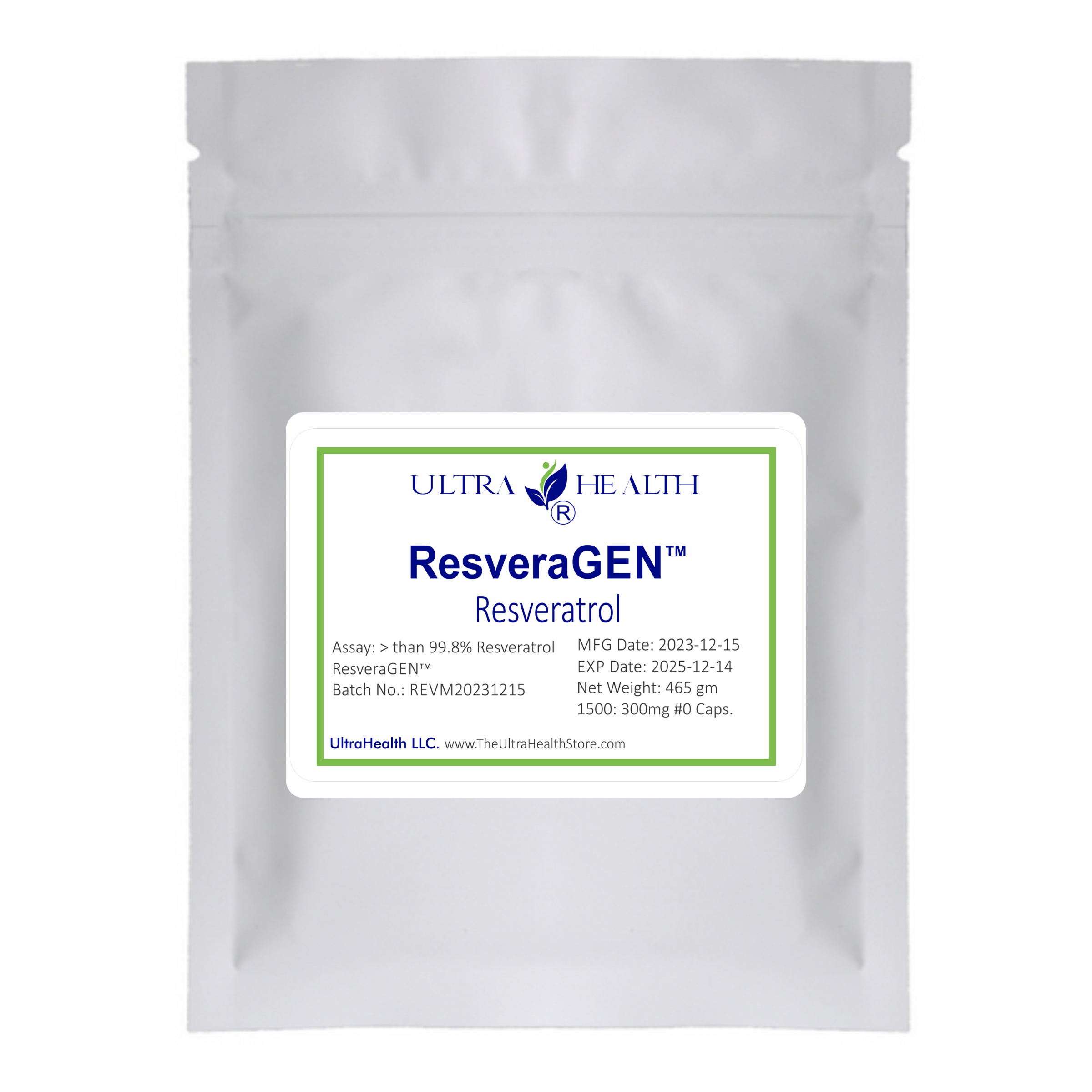 ResveraGEN™ 1500C ENTERIC (Resveratrol): Ultra-pure Pharmaceutical Grade 300mg (Resveratrol: CAS No. 501-36-0), not extracted but synthesized, no additives