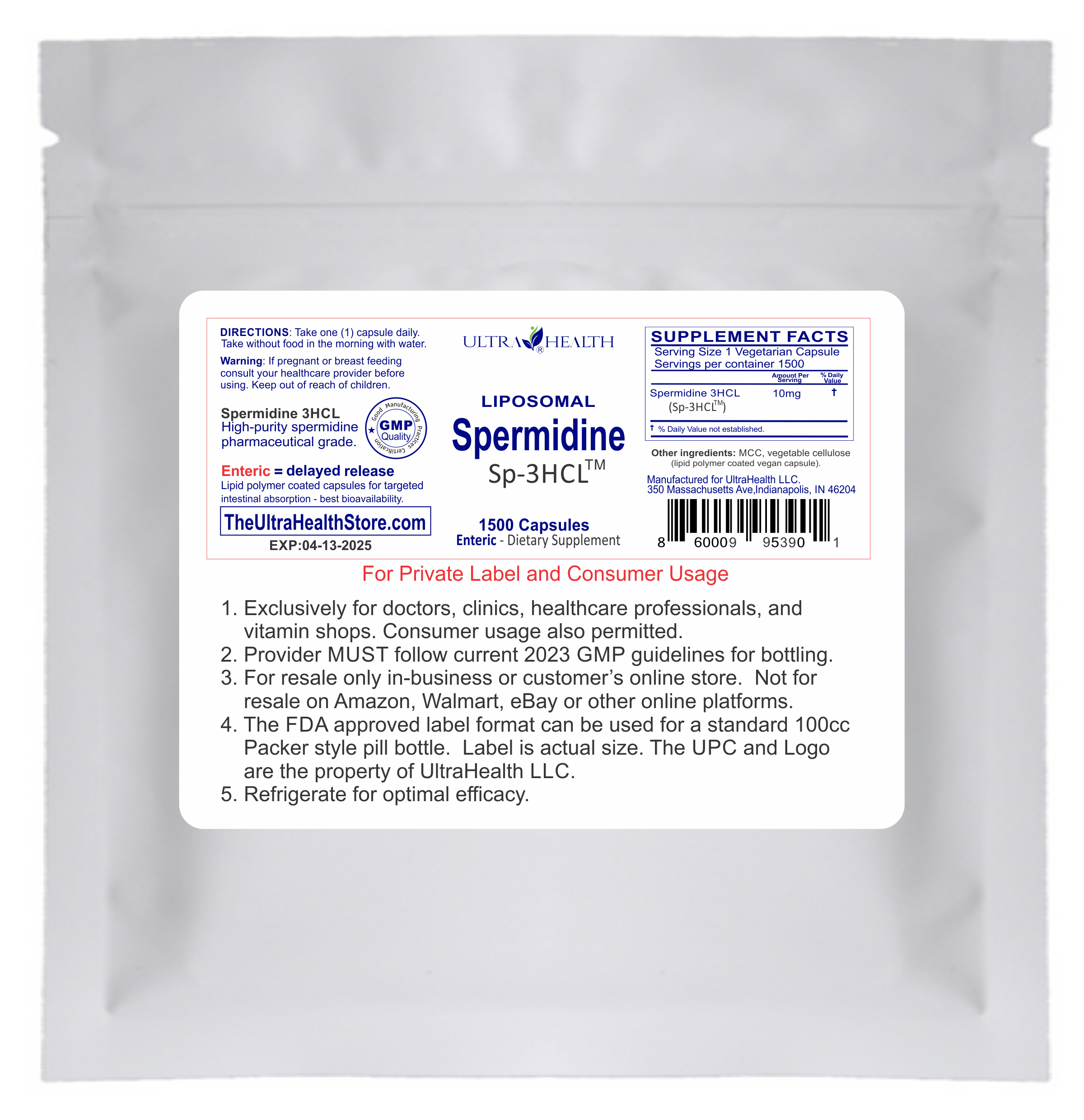 Best Spermidine Supplement - 1500 capsule supply, 1500E INTL Liposomal